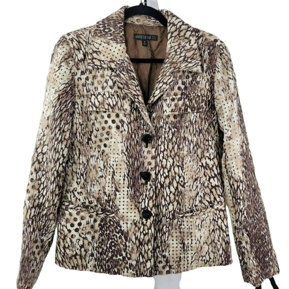 Lafayette 148 Blazer 8 Wool Silk Blend Career Animal Print Button Front Pockets - Picture 2 of 8